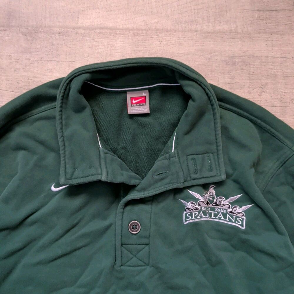 Nike Team De La Salle Spartans Pullover Sweatshirt Mens L Green Mock Neck Button - Picture 2 of 6